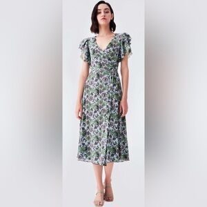 NWT DVF Kalia Ruffled Floral-Print Midi Dress Small